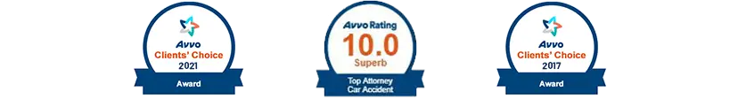 Avvo rating and awards. Client's choice 2021 and 2017. Avvo rating 10.0