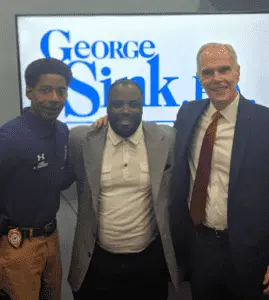 George Sink with Pastor Lance Johnson and Police Chief